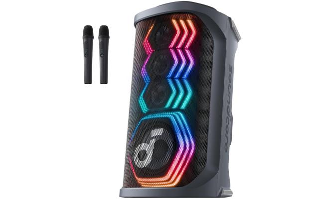 Anker soundcore Rave 3S AI Party Speaker with 2 Wireless Microphones, 200W Sound, AI Vocal Removal, Reverb, Light Show, 12H Playtime, Portable Bluetooth PA System for Home, Party, or Backyard - Black